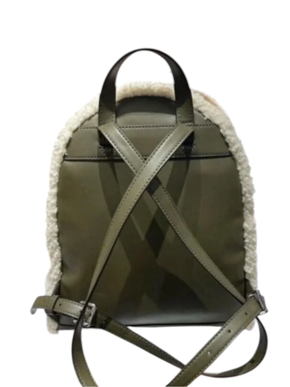 NWT Michael Kors Rhea Womens Leather Sherpa Olive MD Back